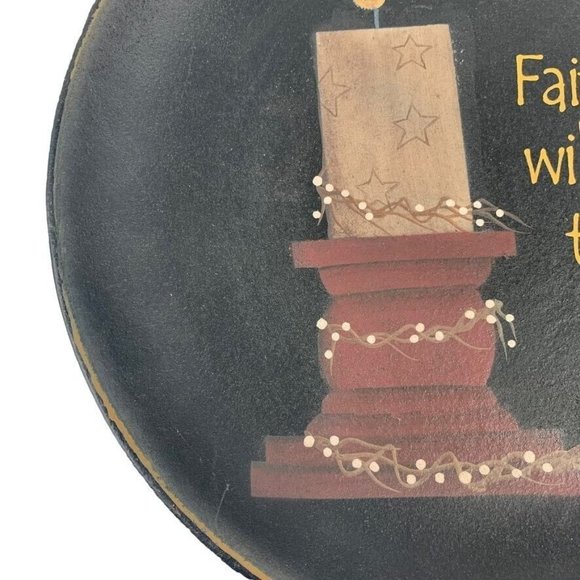 Faith Will Light The Way Painted Decorative Wood Plate Donna White Rustic Farm - Picture 5 of 8